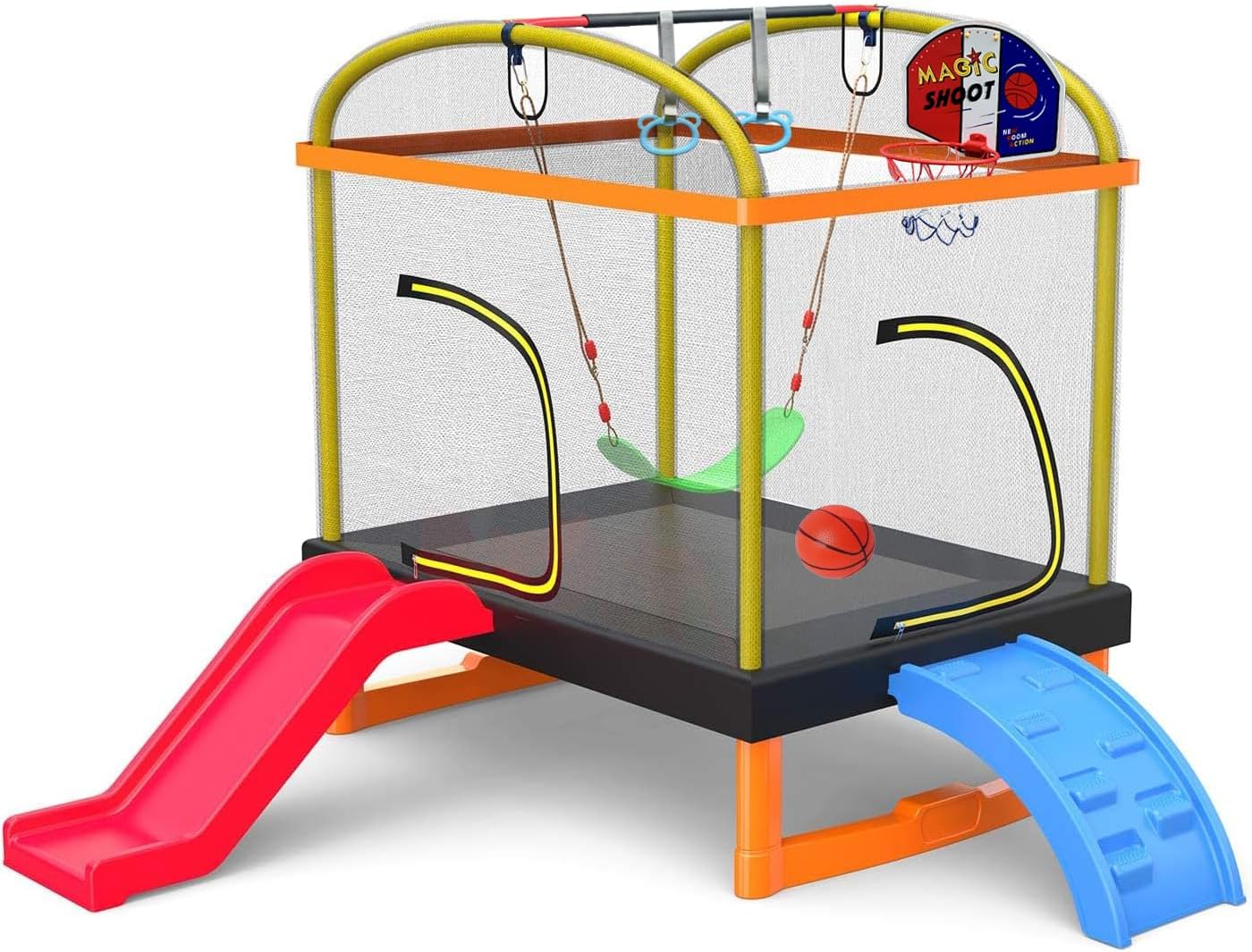 Trampolín 7en1 6.5ft para niños con escalada y tobogán