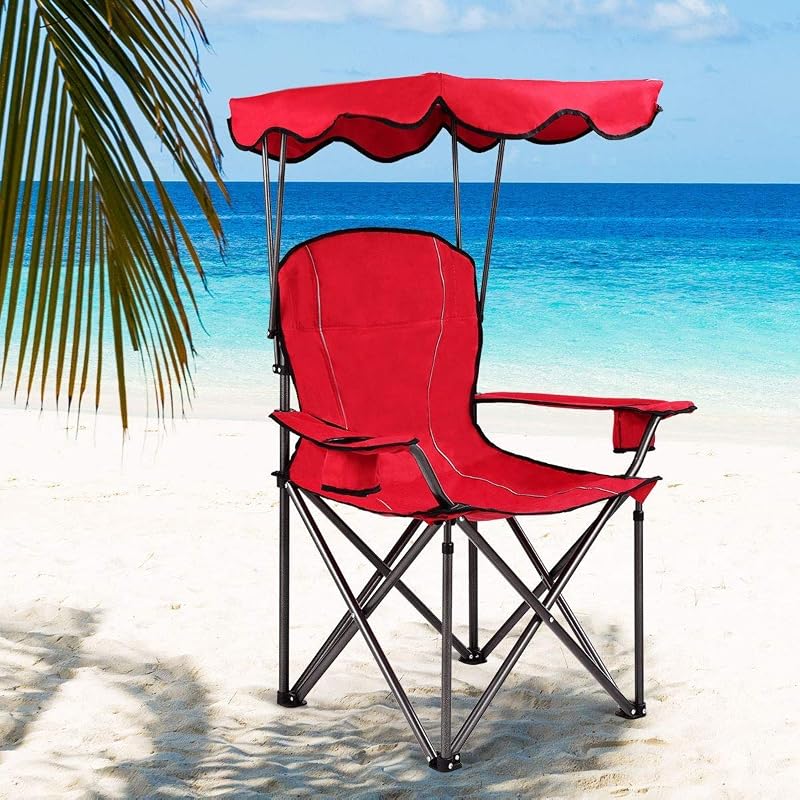 Silla camping con toldo plegable soporte sombrilla rojo