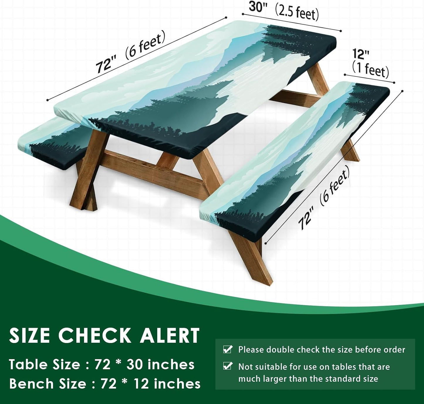 Set 3 Pzas Mesa Picnic Verde Montañas con Bolsa