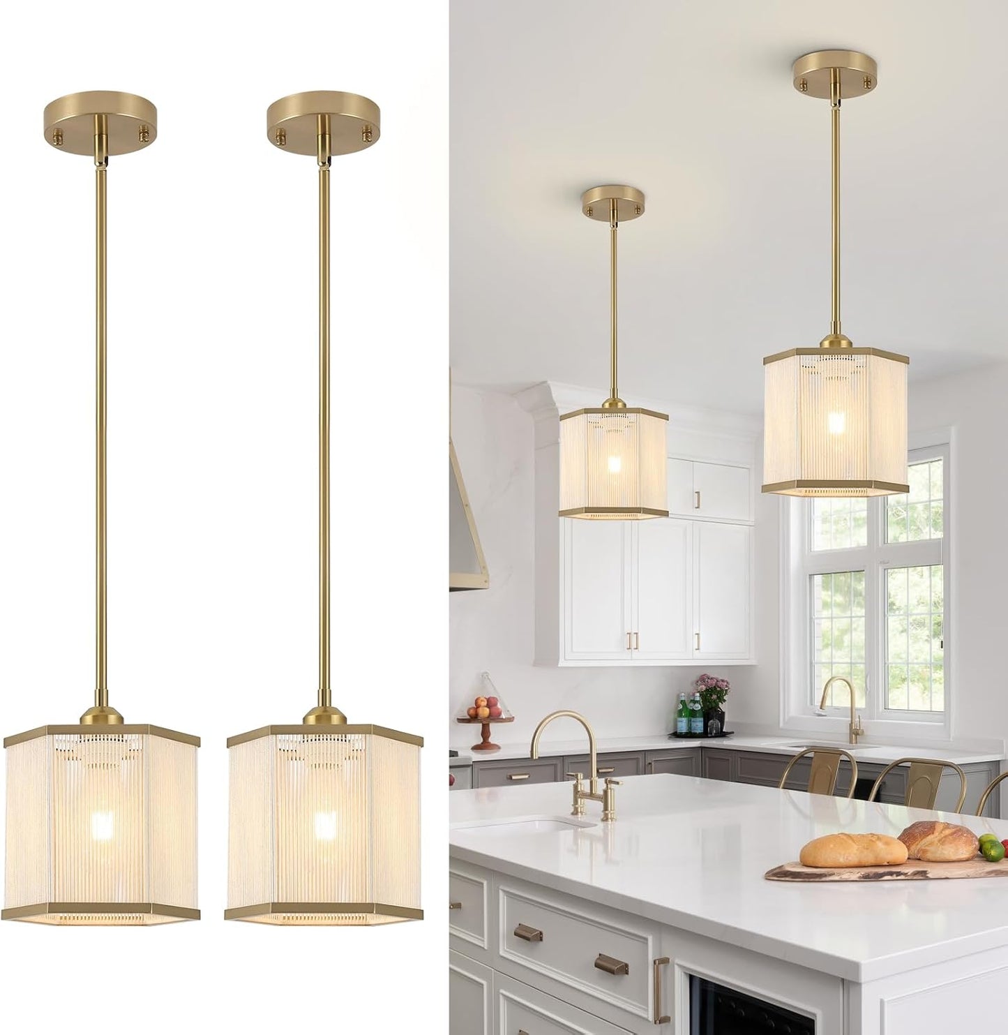 2 Luces colgantes ratán bohemio cocina modernas doradas