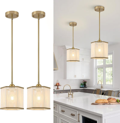 2 Luces colgantes ratán bohemio cocina modernas doradas