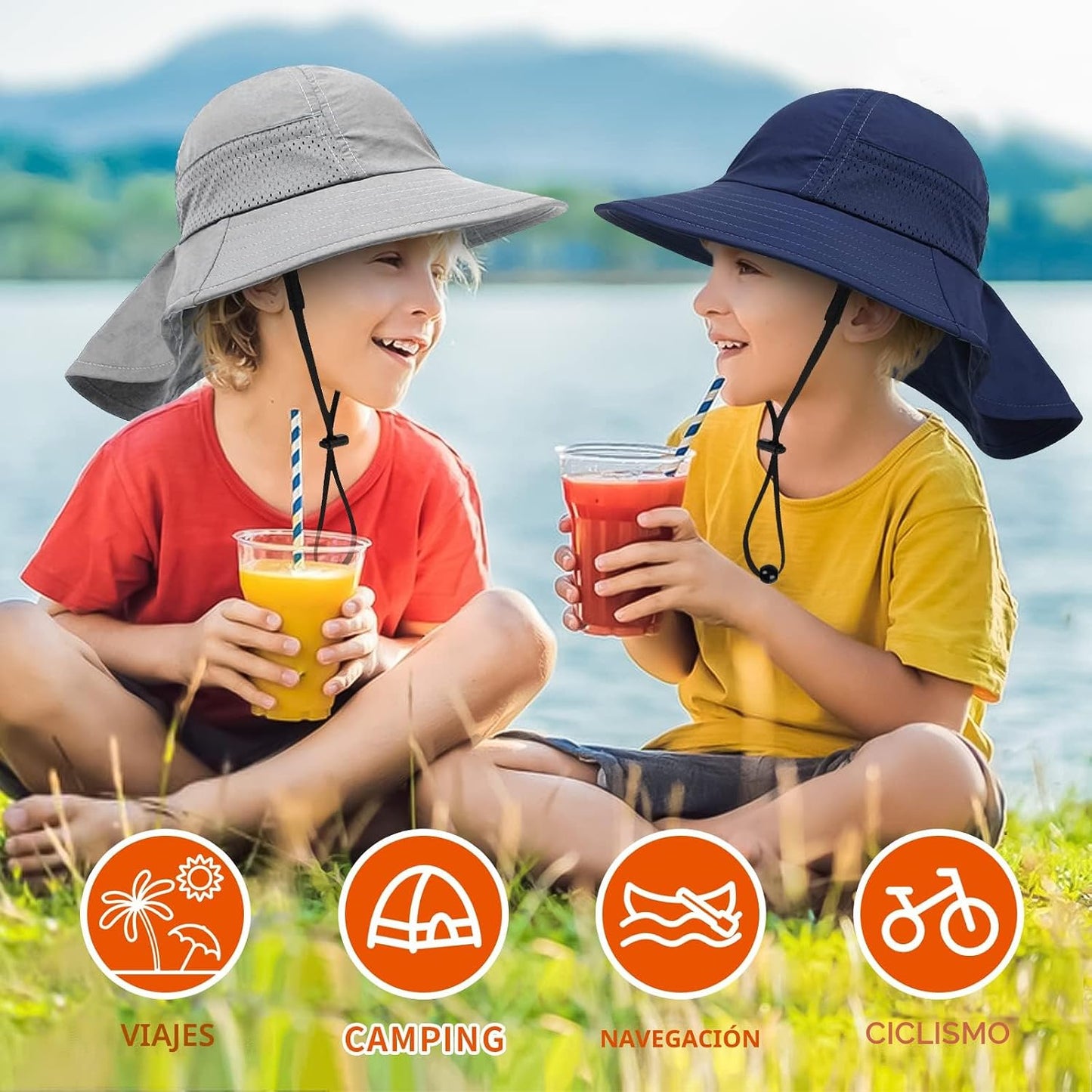 Sombrero sol bebé niño UPF 50 ajustable ala ancha 1-7 años