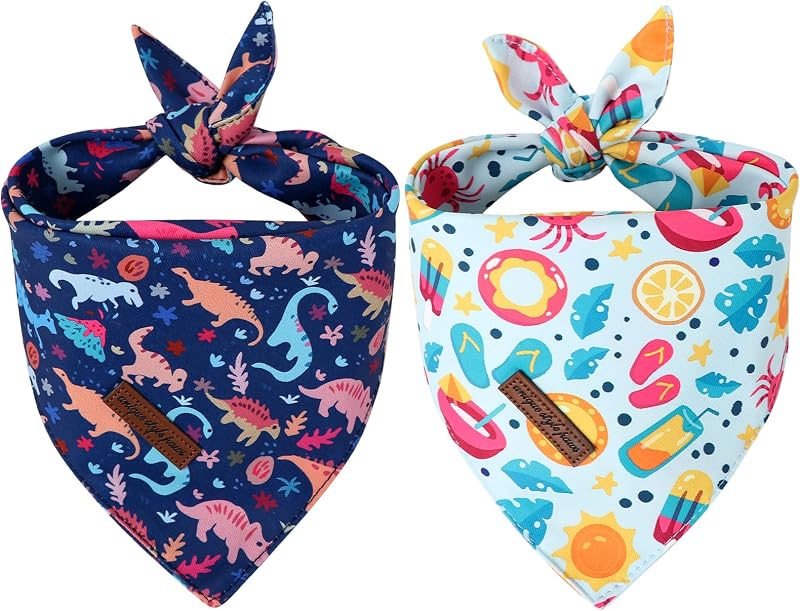 Bandanas algodón perros gatos limón dinosaurio 2uds