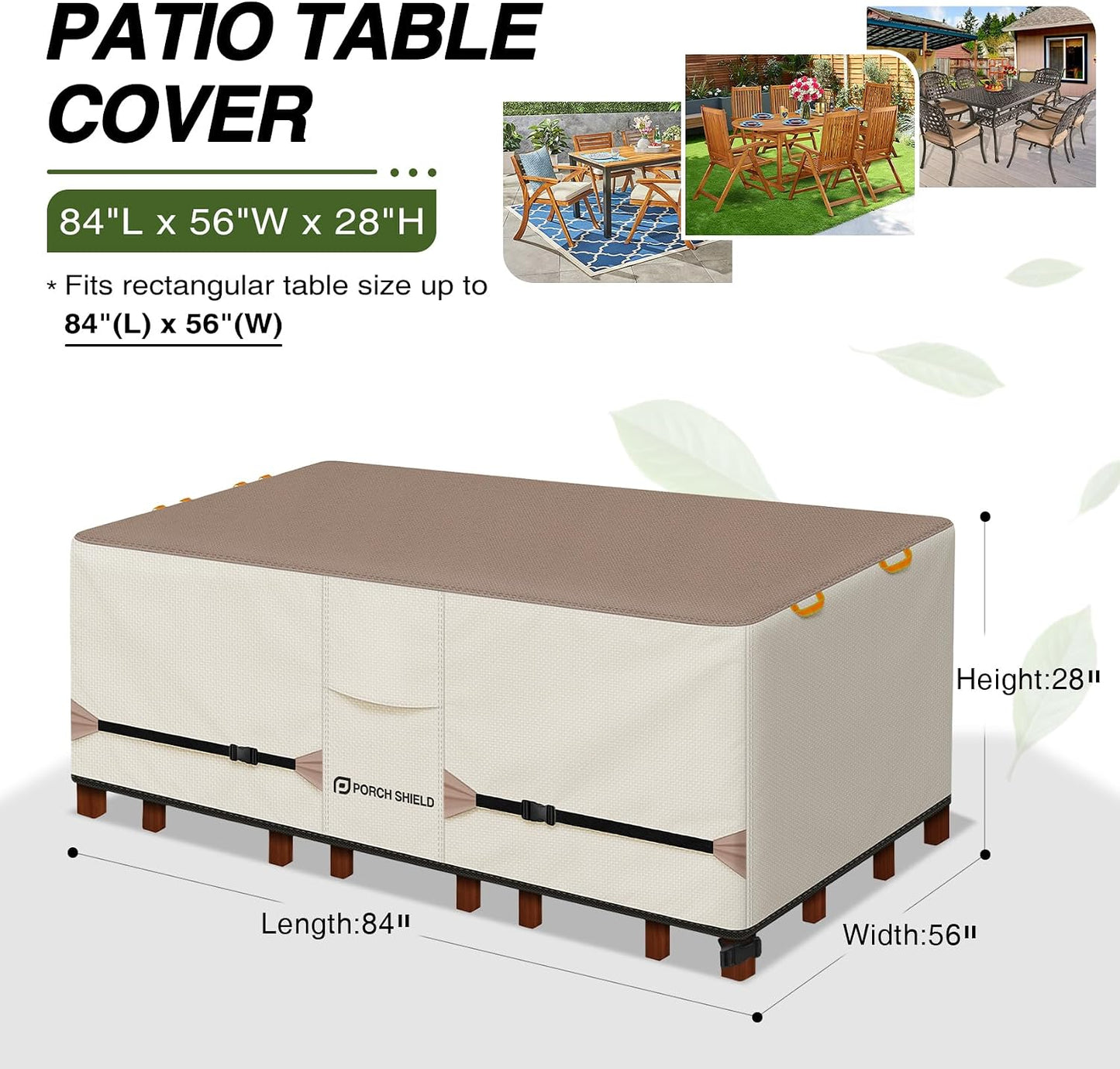 Funda mesa patio impermeable 84x56pulg beige claro y caqui