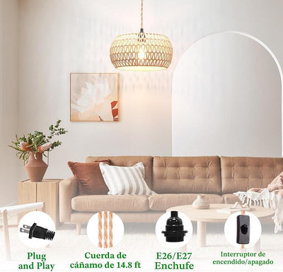 Lámpara colgante ratán interruptor sala dormitorio
