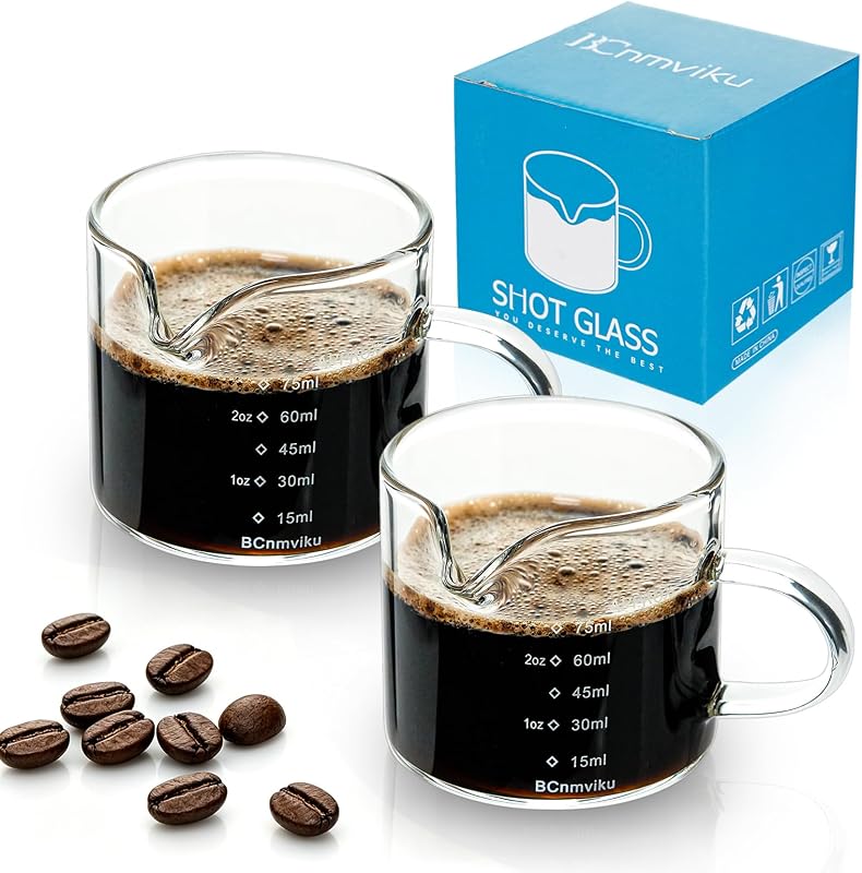 2 Tazas Medidoras Vidrio Espresso Jarra Triple Leche 75ml