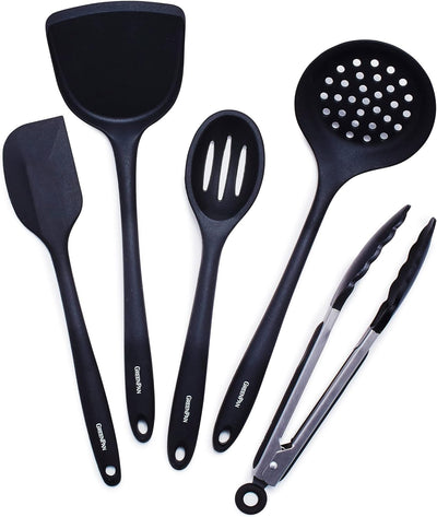 Set 5 Pzas Utensilios Cocina Silicona Antiadherente Negro