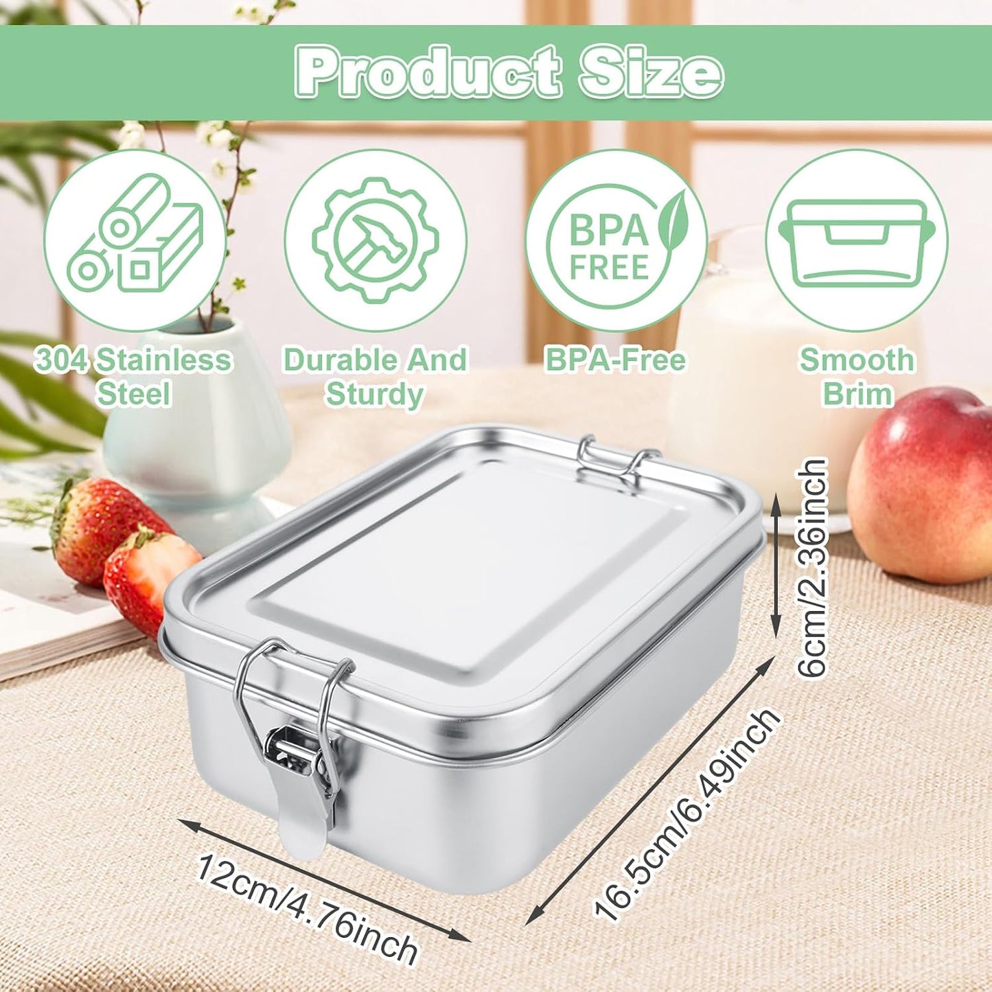4 Pzas Fiambreras Acero Inox 29oz con 2 Compartimentos