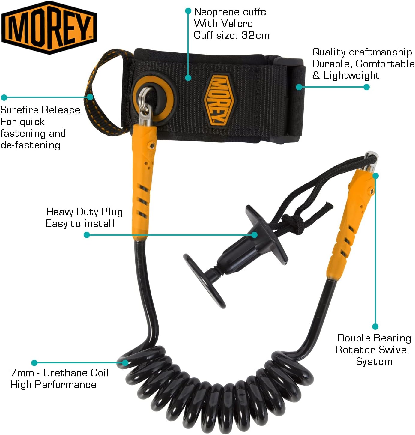 Correa muñeca bodyboard doble rodamiento 0.276pulg puño neopreno