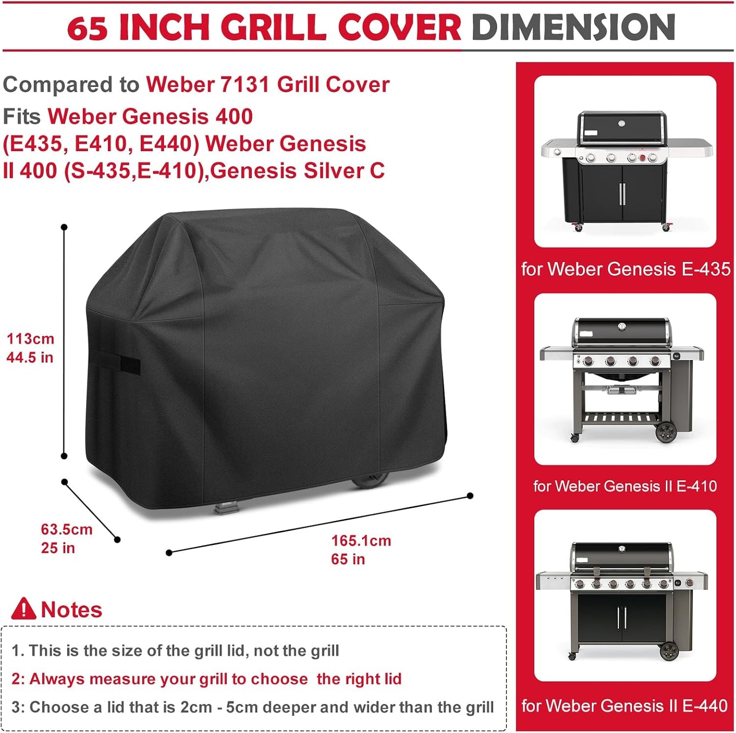 Cubierta parrilla 65" resistente agua UV 600D con correas