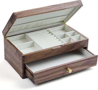 Caja joyería madera nogal negro doble capa