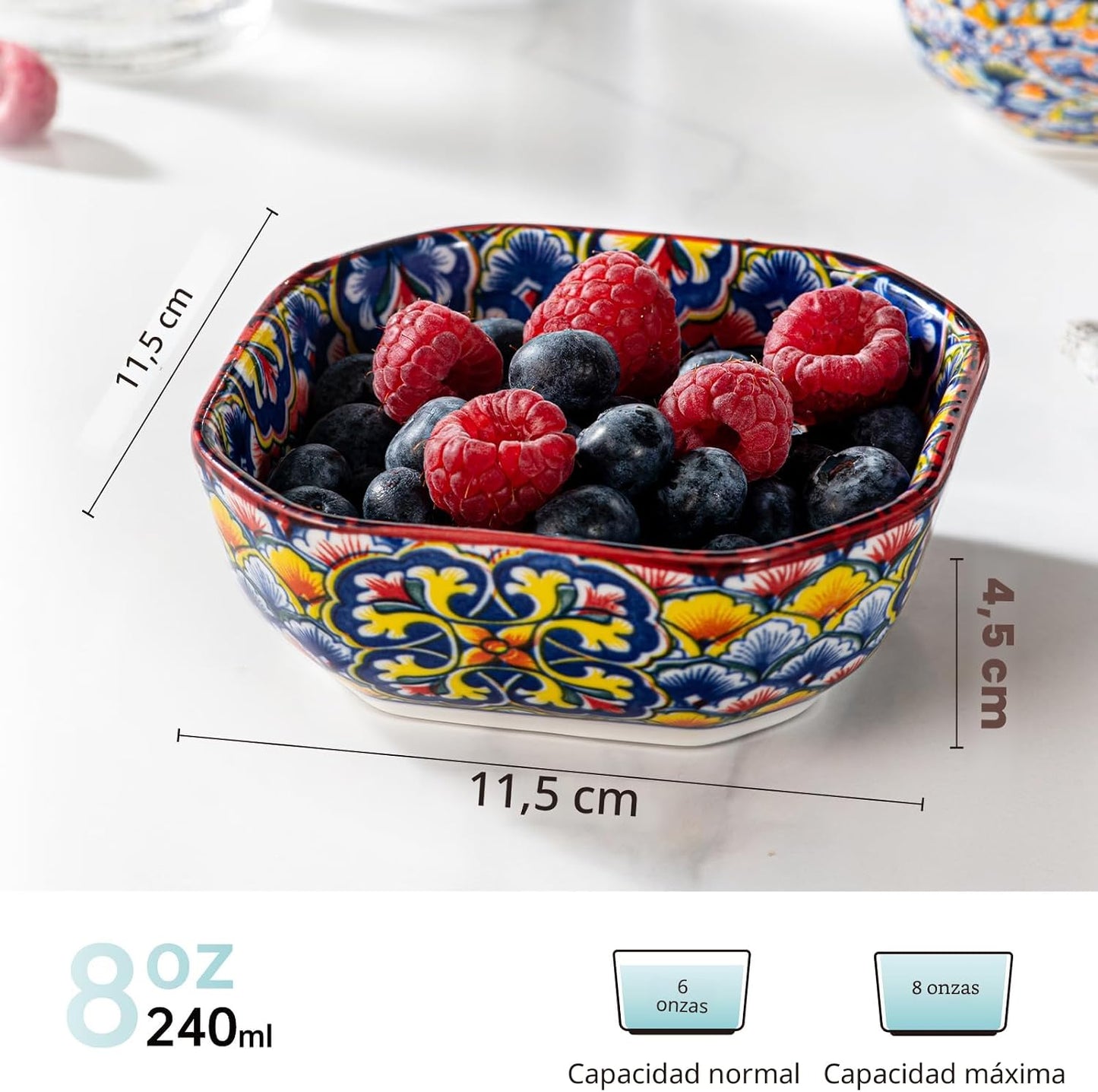 6 Pzas Cuencos Cerámica 8oz Cuadrados para Salsa y Postre
