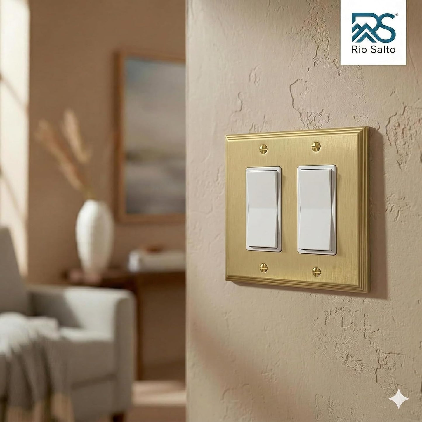 Placa pared interruptor luz doble metal dorado moderno