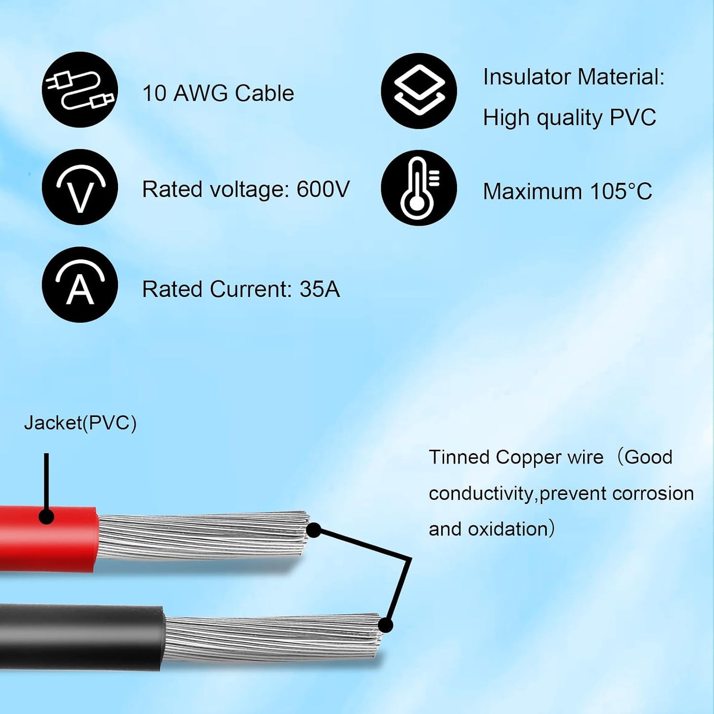 Cable solar XT60i 10AWG con funda ignífuga 20pies