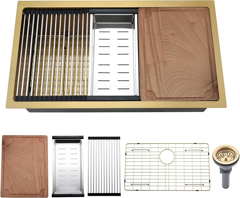 Fregadero cocina dorado 31x18" acero inox 16g