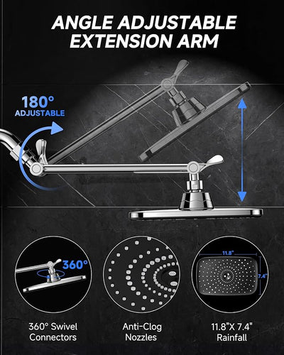 Cabezal ducha lluvia rectangular acero inox 11"