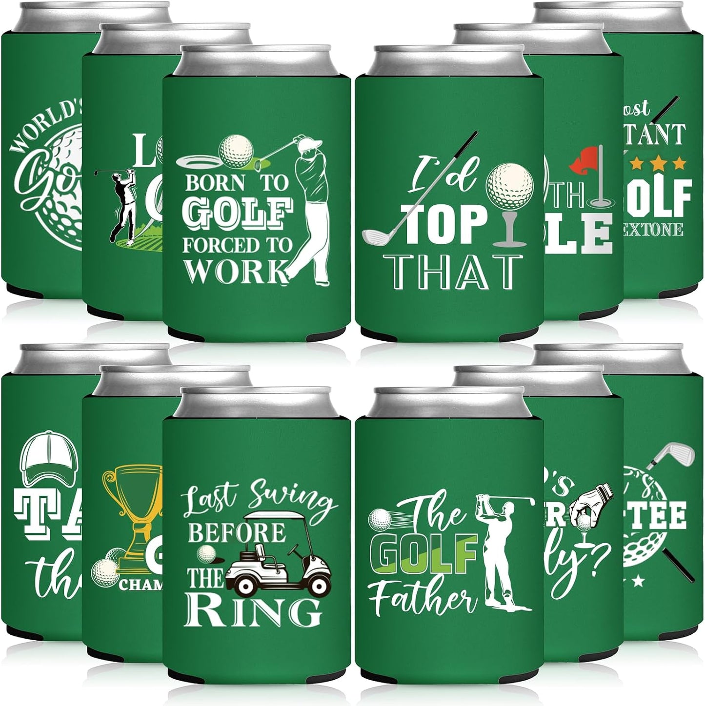 12 Fundas Neopreno Latas Golf 12oz para Boda Cumpleaños