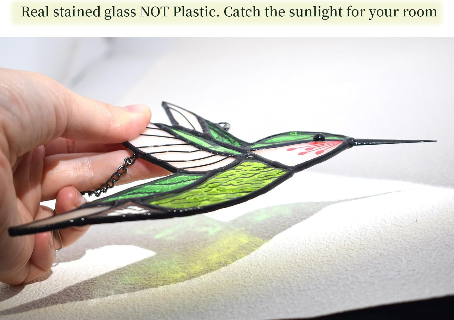 Colgantes vidrieras para colibrí atrapasoles cristal verde