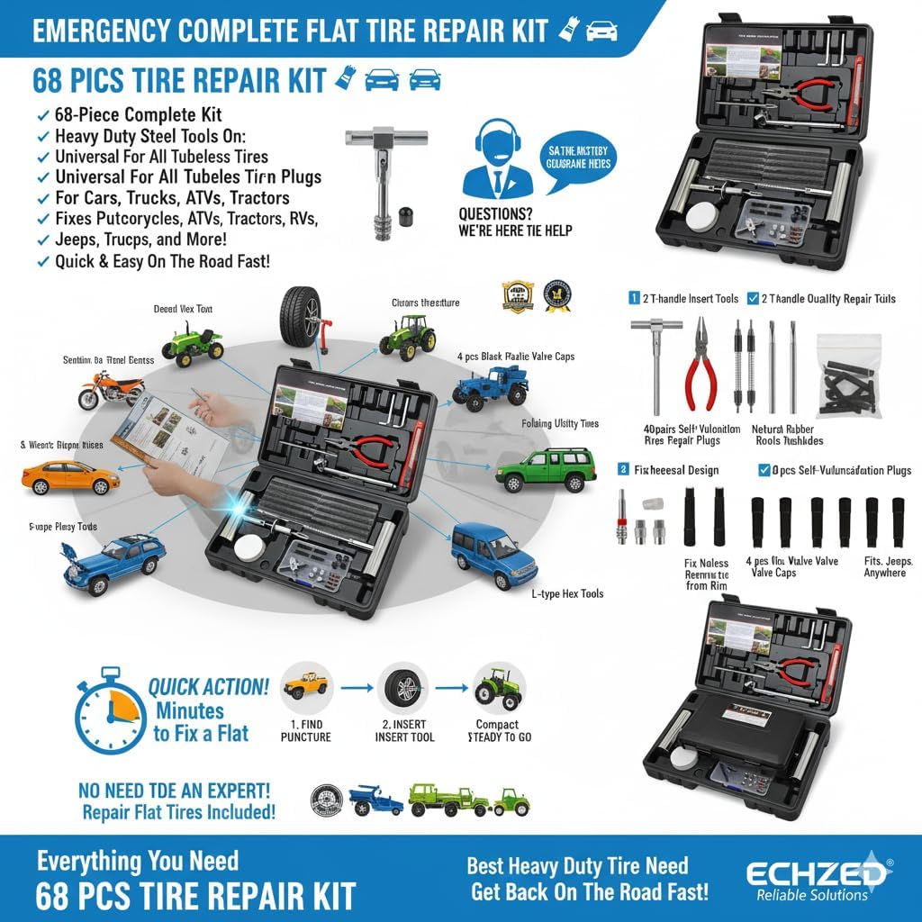 Kit reparación neumáticos 68 pzas tapones y parches