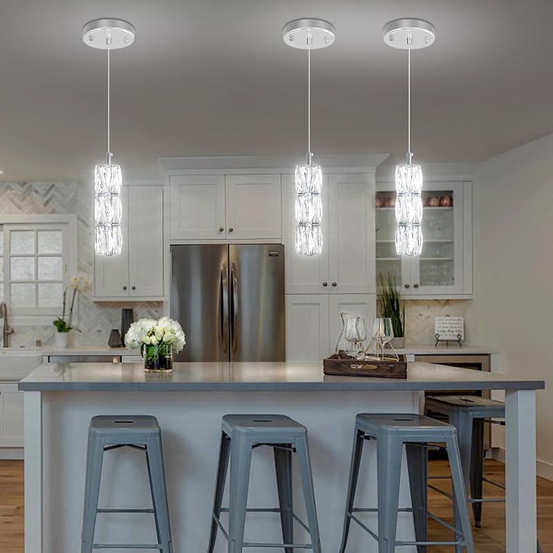 Luces colgantes isla cocina cromo cristal LED regulables