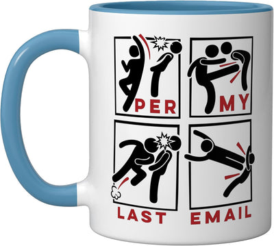 Taza cerámica humor oficina sarcasmo azul/blanco