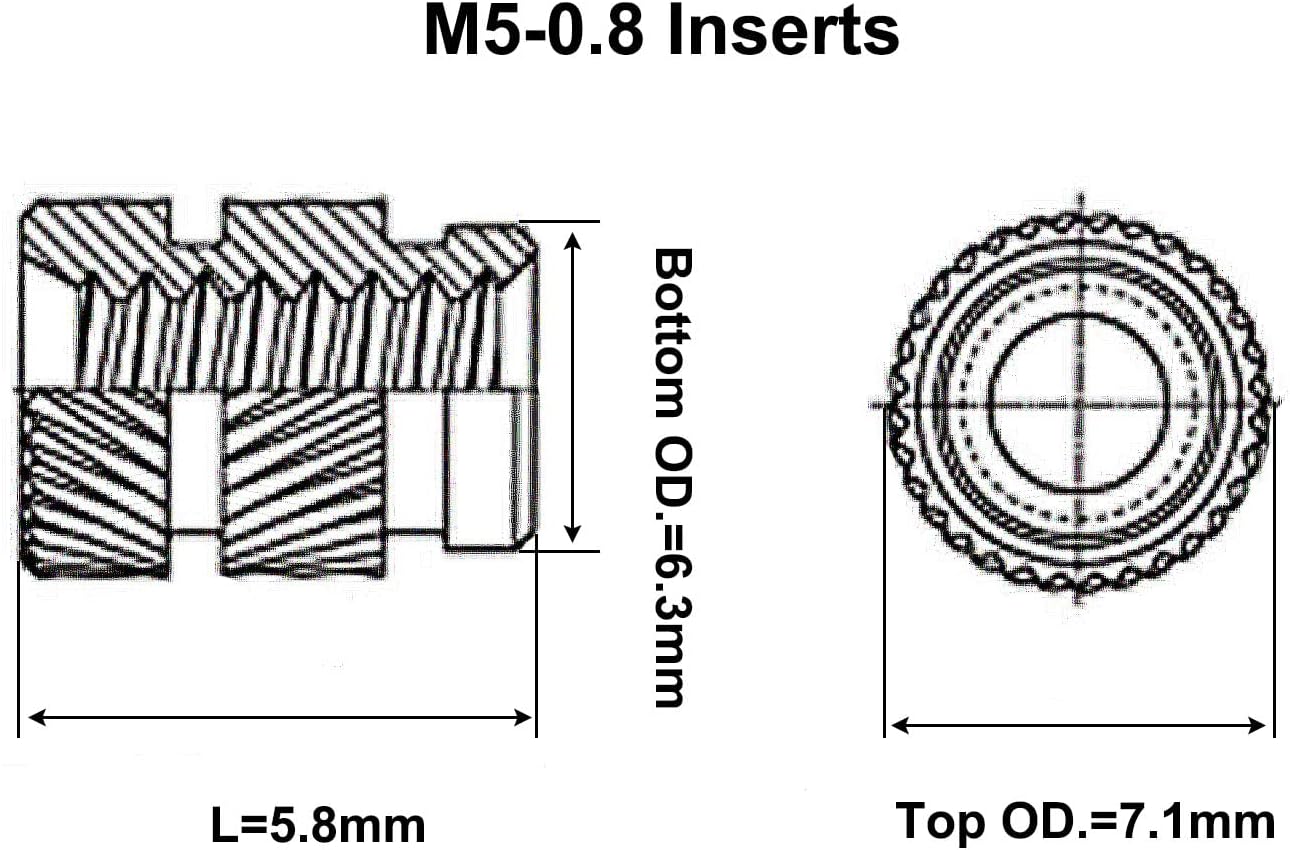 Insertos roscados latón para piezas plástico M5 50pcs