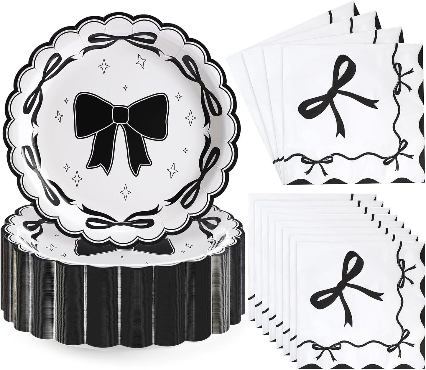Set 100 Pzas Vajilla Coqueta Lazo Boda Compromiso