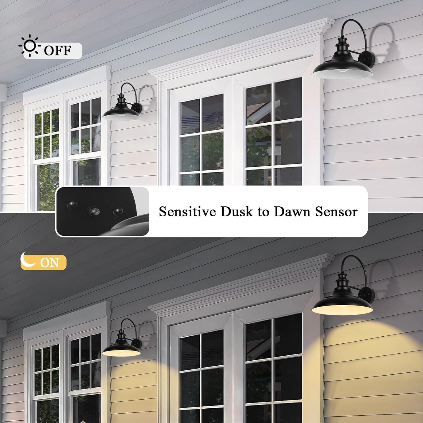 Luminaria granero exterior sensor anochecer cúpula 12.3pulg