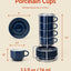 Set 4 Tazas Porcelana 2.5oz con Platillos y Soporte Metal Azul