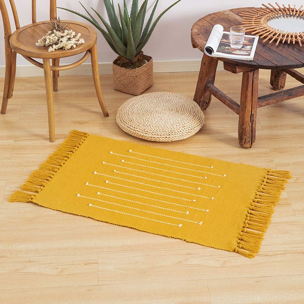 Alfombra bohemia geométrica 2x3ft color amarillo antiderrap