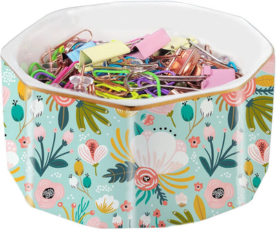 Portaclíp cerámica línea dorada patrón floral escritorio