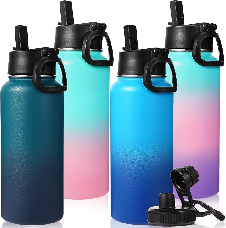 Botella agua acero inox 32oz con tapas pajita y boquilla
