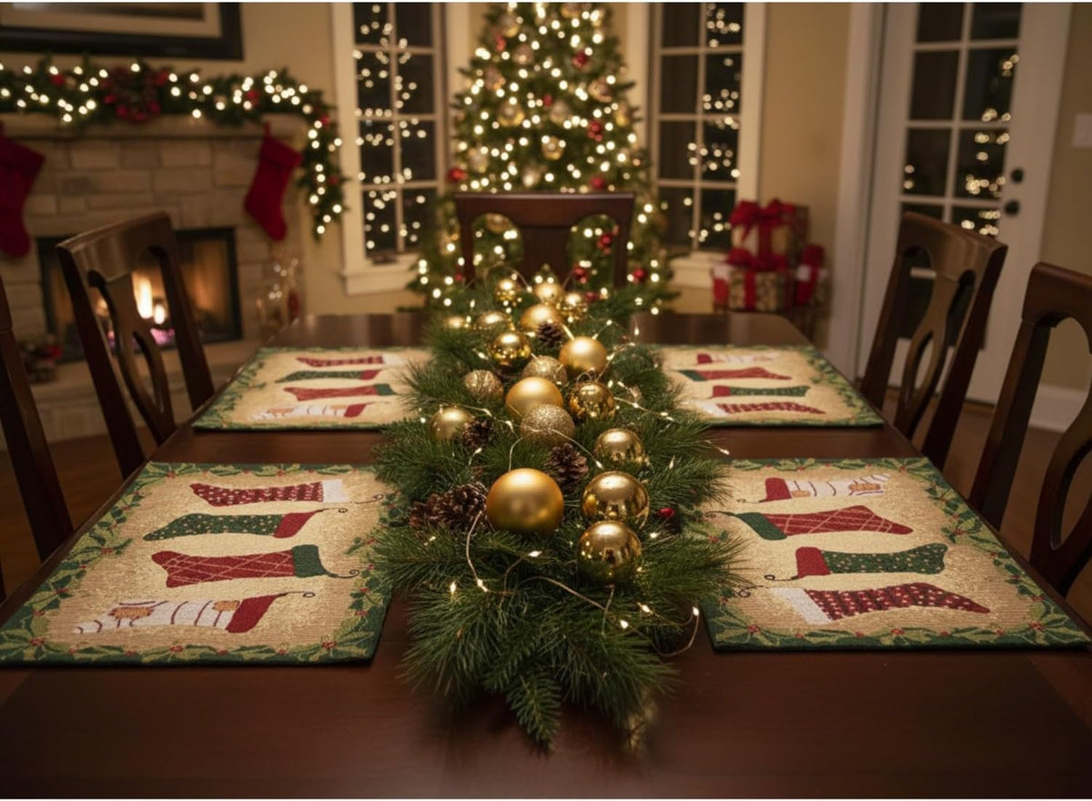 4 Manteles Tapiz Chimenea Navidad para Colgar Medias