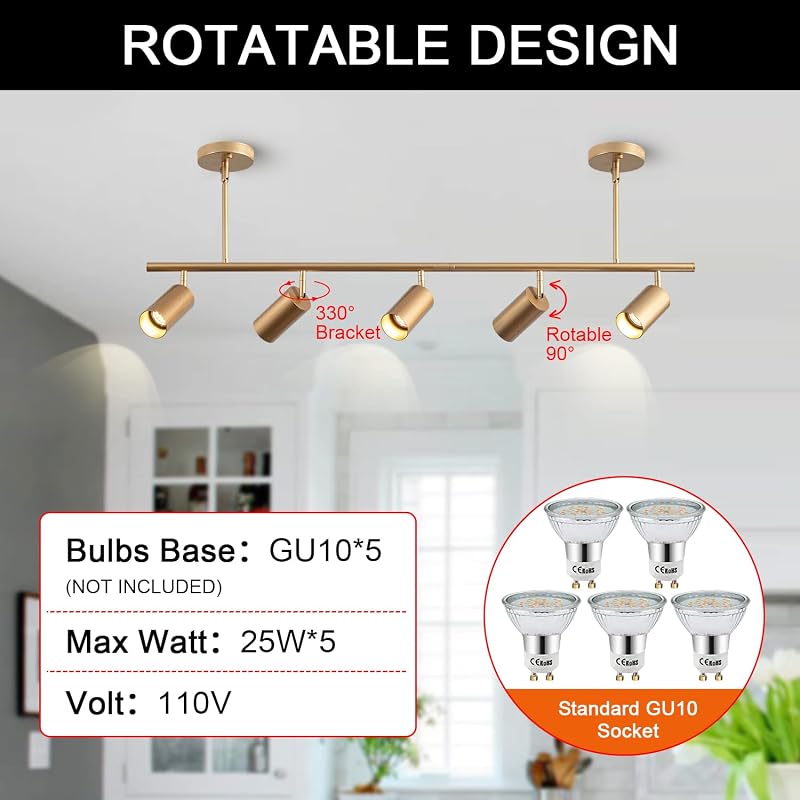 Kit 5 luces LED pista dorada flex. cocina sala