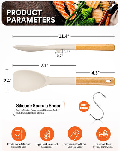 Espátula silicona cuchara mango madera antiadherente