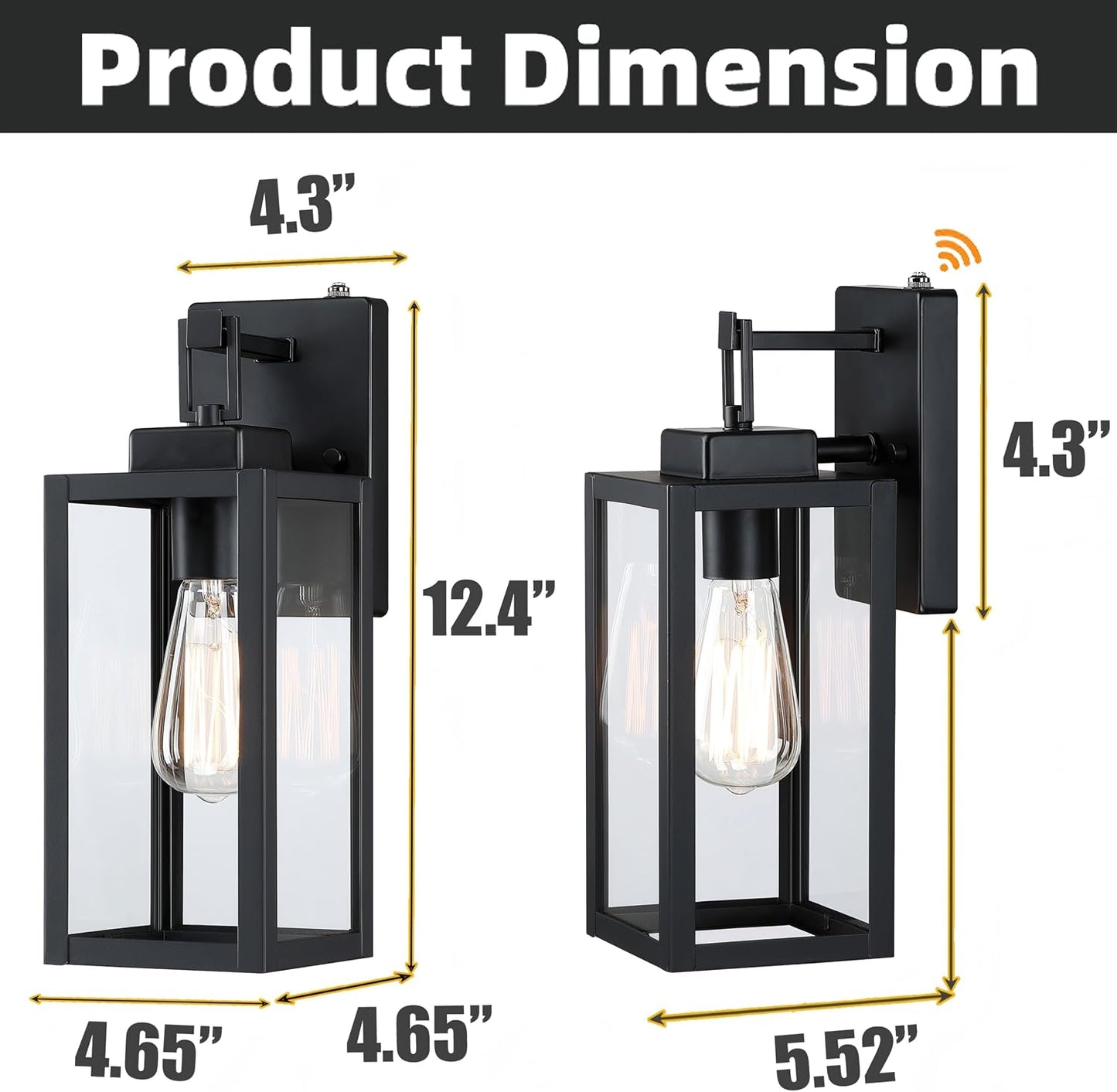 Luces pared exterior 12pulg sensor fotocélula farol negro