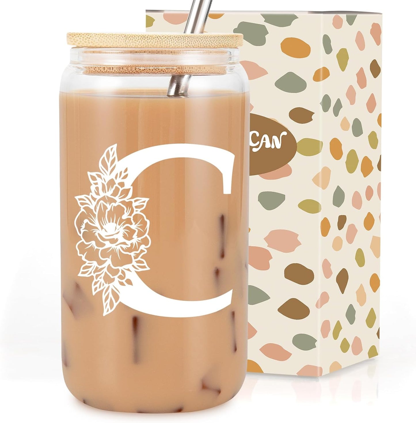 Taza Vidrio 16oz con Tapas y Popote Regalo Personalizado