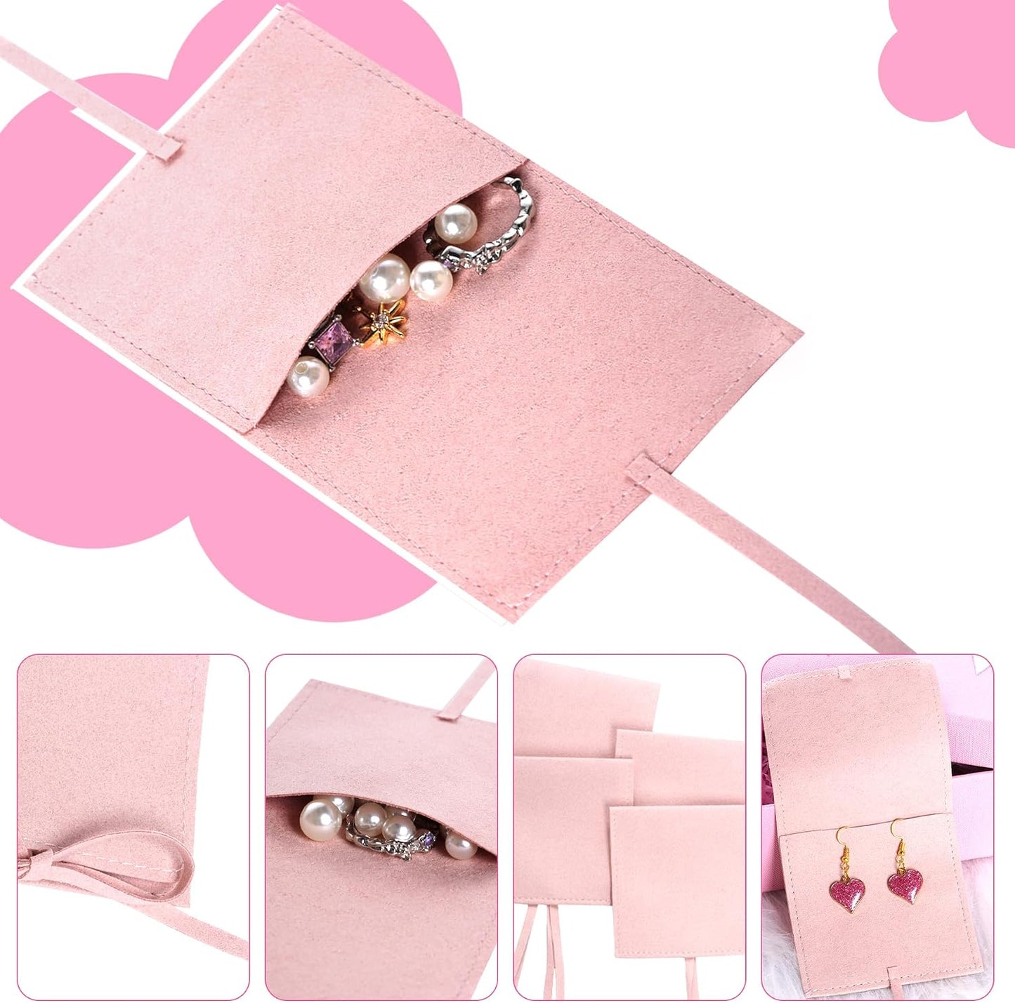 Bolsas joyería 12 pzas microfibra 8x8cm con cuerdas