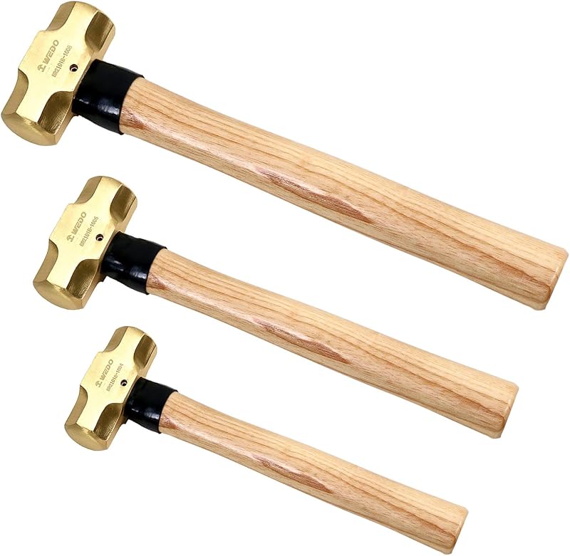 Set 3 Pzas Martillos Trineo Latón 2-4lb Mango Madera DIN