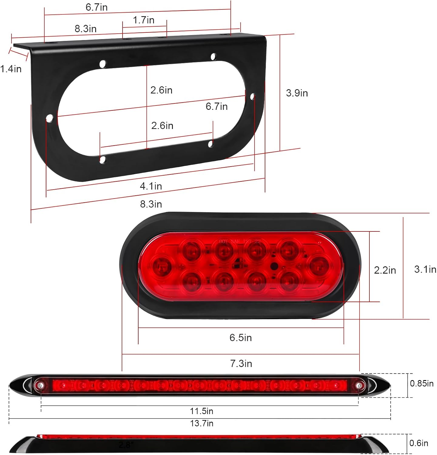 Luces remolque ovaladas 6pulg soporte 2pzas impermeables