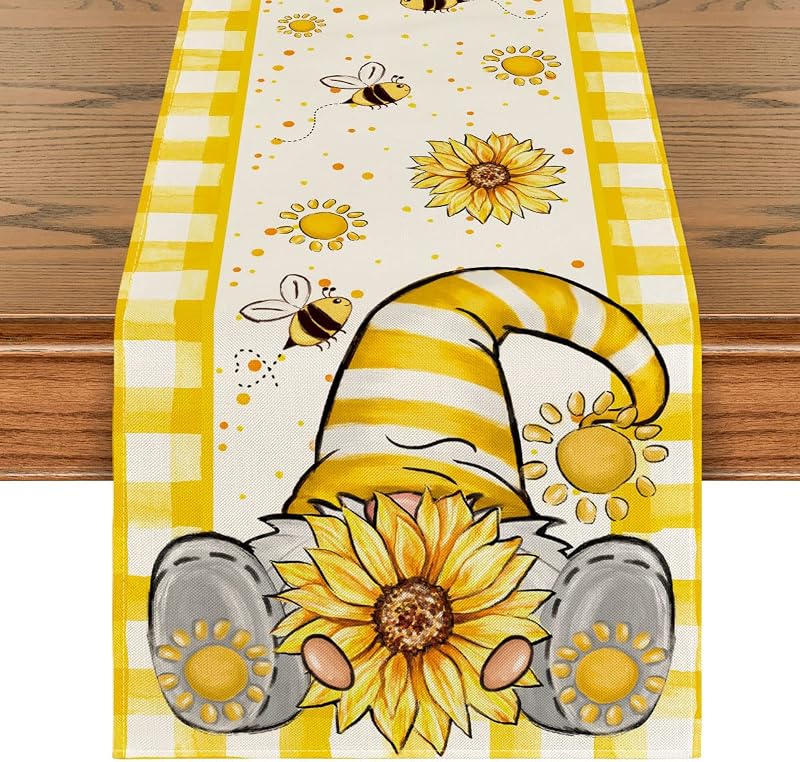 Camino mesa verano diseño girasol gnomo abeja 13x72pulg