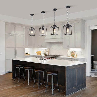 2 Luces colgantes isla cocina diseño jaula metal negro