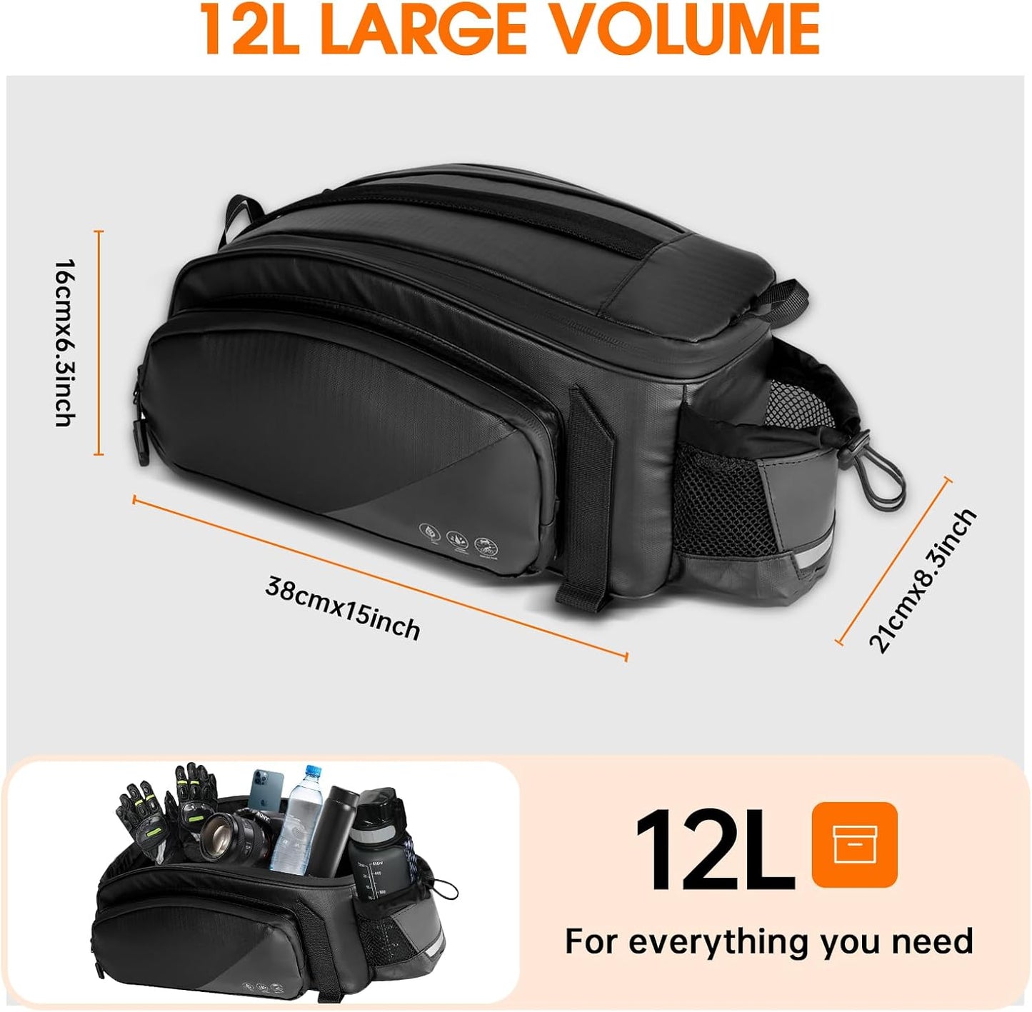 Bolsa maletero bicicleta 12L con soporte botella