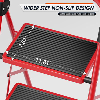 Escalera 3 peldaños antideslizante plegable color rojo