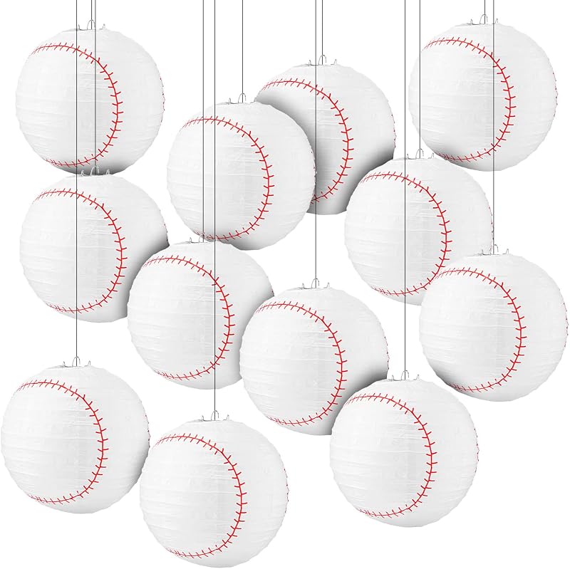12 Linternas Béisbol 8pulg Colgantes Decoración Equipo Deporte
