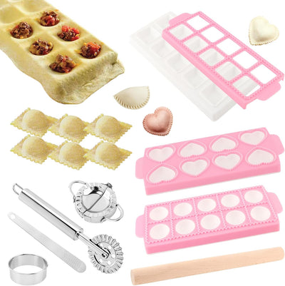 Juego 8 Pzas Prensa Ravioles Rueda y Cuchara Relleno Rosa