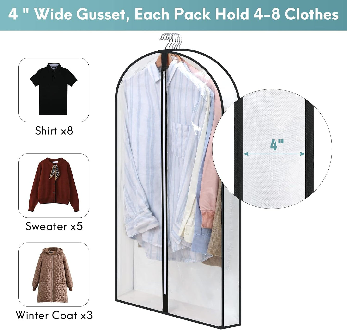 4 Pzas Bolsas Vestir 24x60" Transparentes para Vestidos