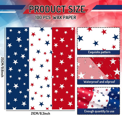 Papel de cera patriótica con estrellas del 4 de julio rojo y azul para sándwich