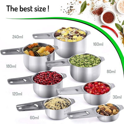 Set 19 Tazas y Cucharas Acero Inox Anidables Apilables