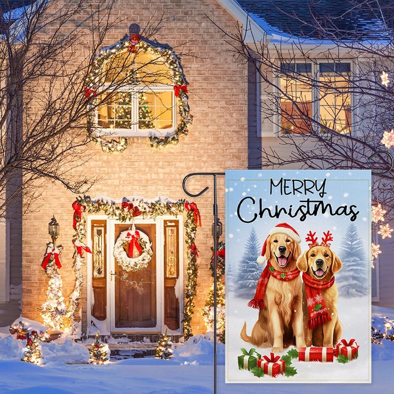 Bandera perros 12x18pulg Navidad invierno